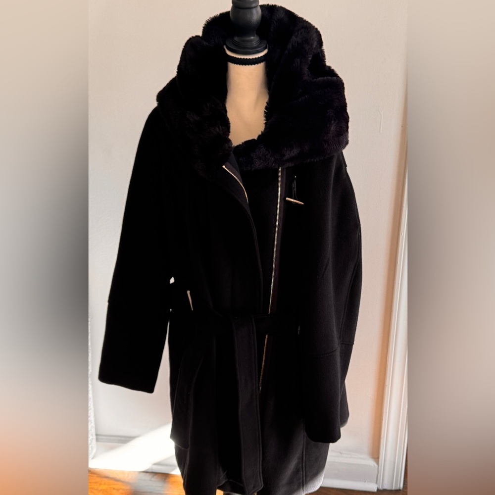 Gorgeous Soft Elegant Black Faux Fur Collar Coat 3X Fully Lined